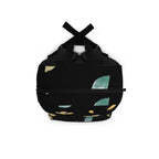 Floral Watercolor Backpack — Black & Gold Leaf Pattern Everyday Bag