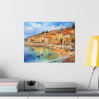 Mediterranean Riviera of Nice Satin Poster — Coastal Beachscape Watercolor Art Print