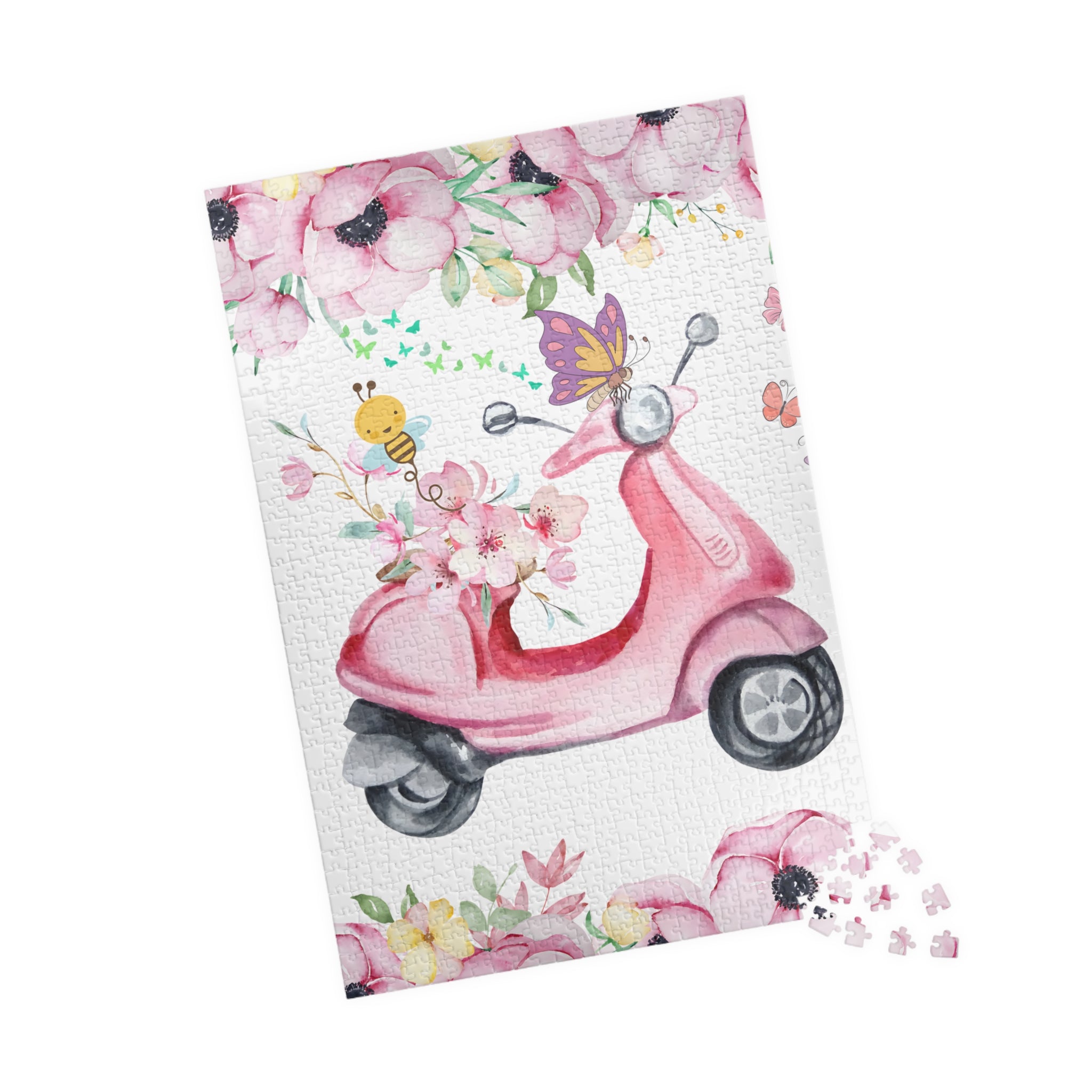 Pink Vespa Floral Jigsaw Puzzle — Original Scooter Art for Adults, 1014 Pieces