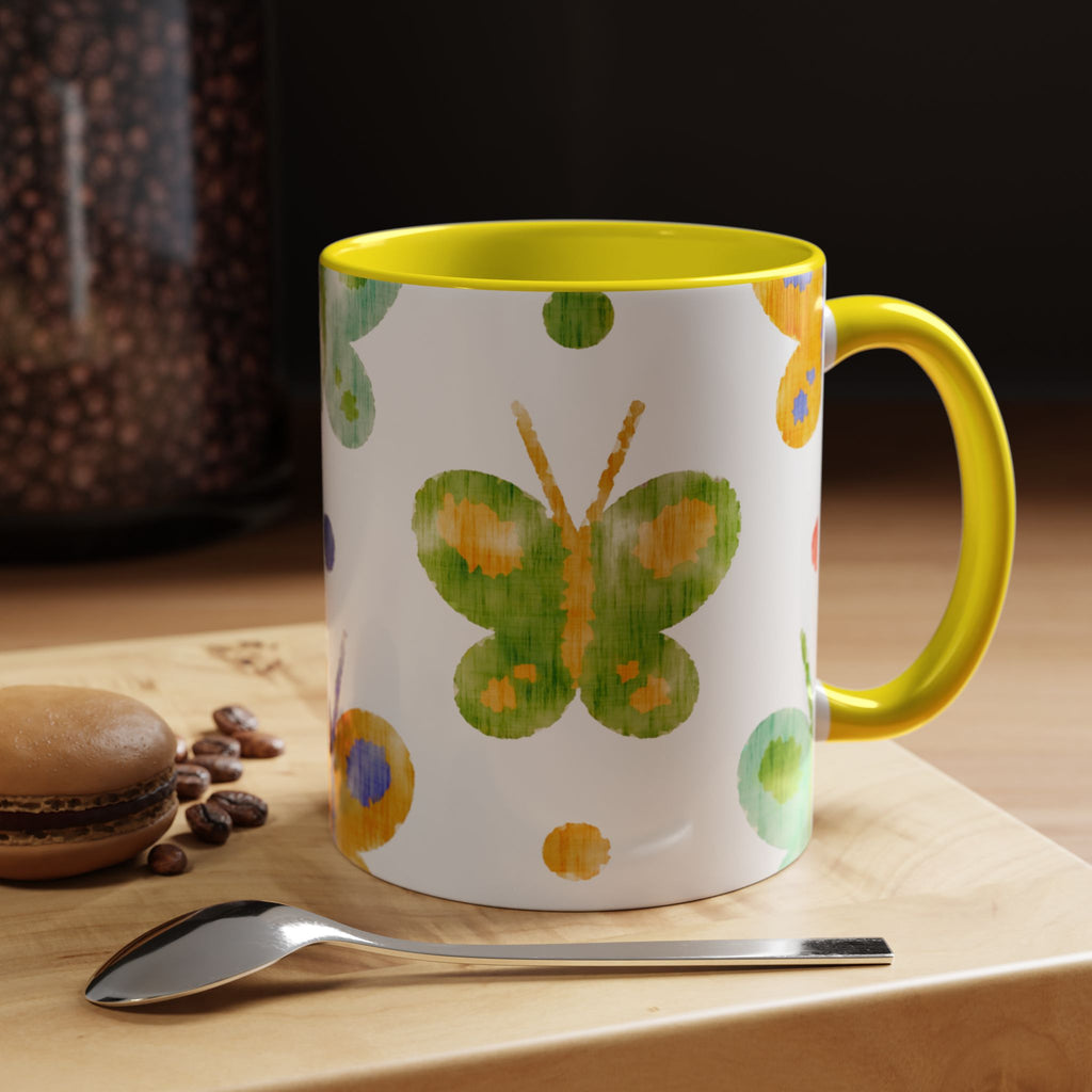 Watercolor Butterfly Accent Mug — Original Colorful Ceramic Cup