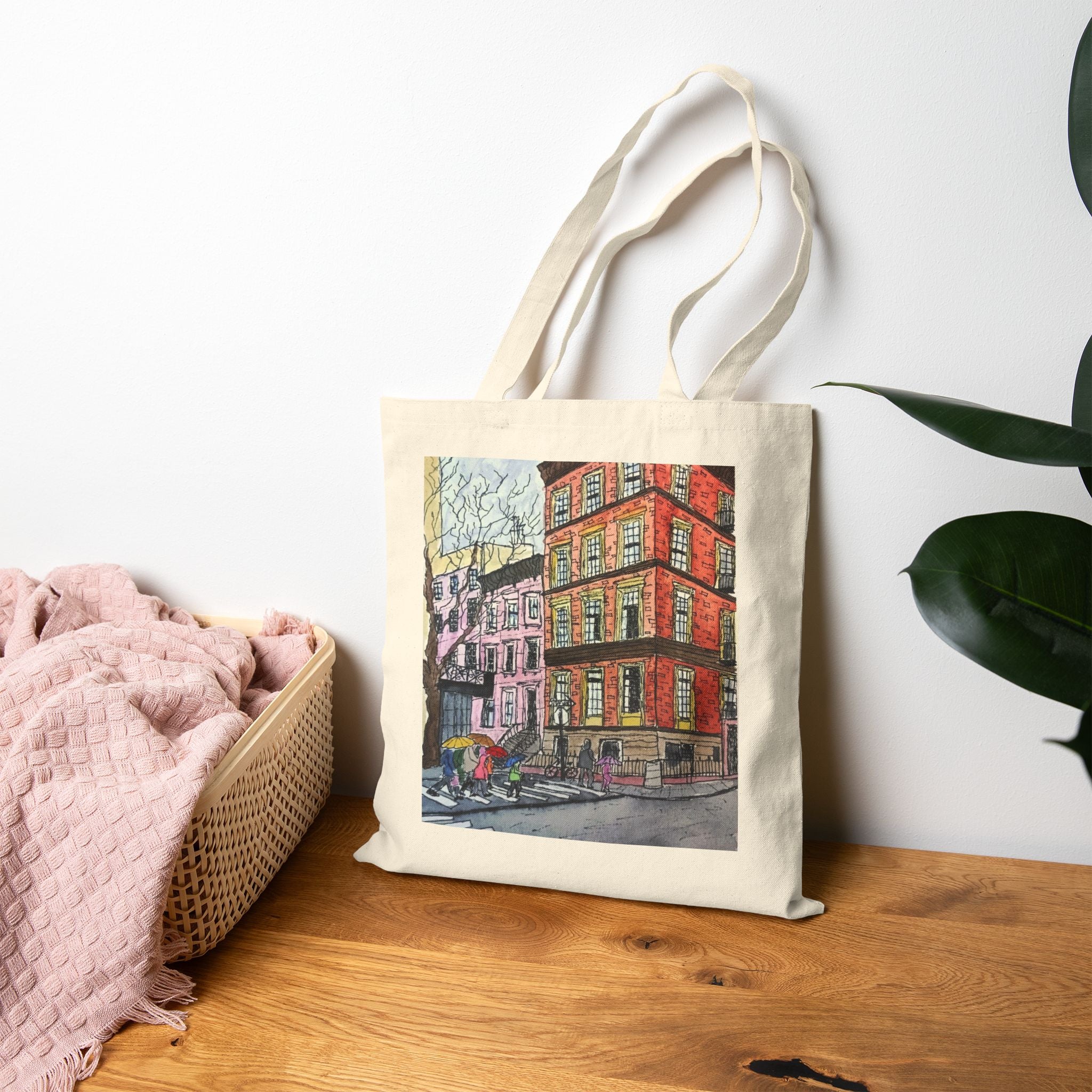 Brooklyn Row Houses Canvas Tote — Original Watercolor Art