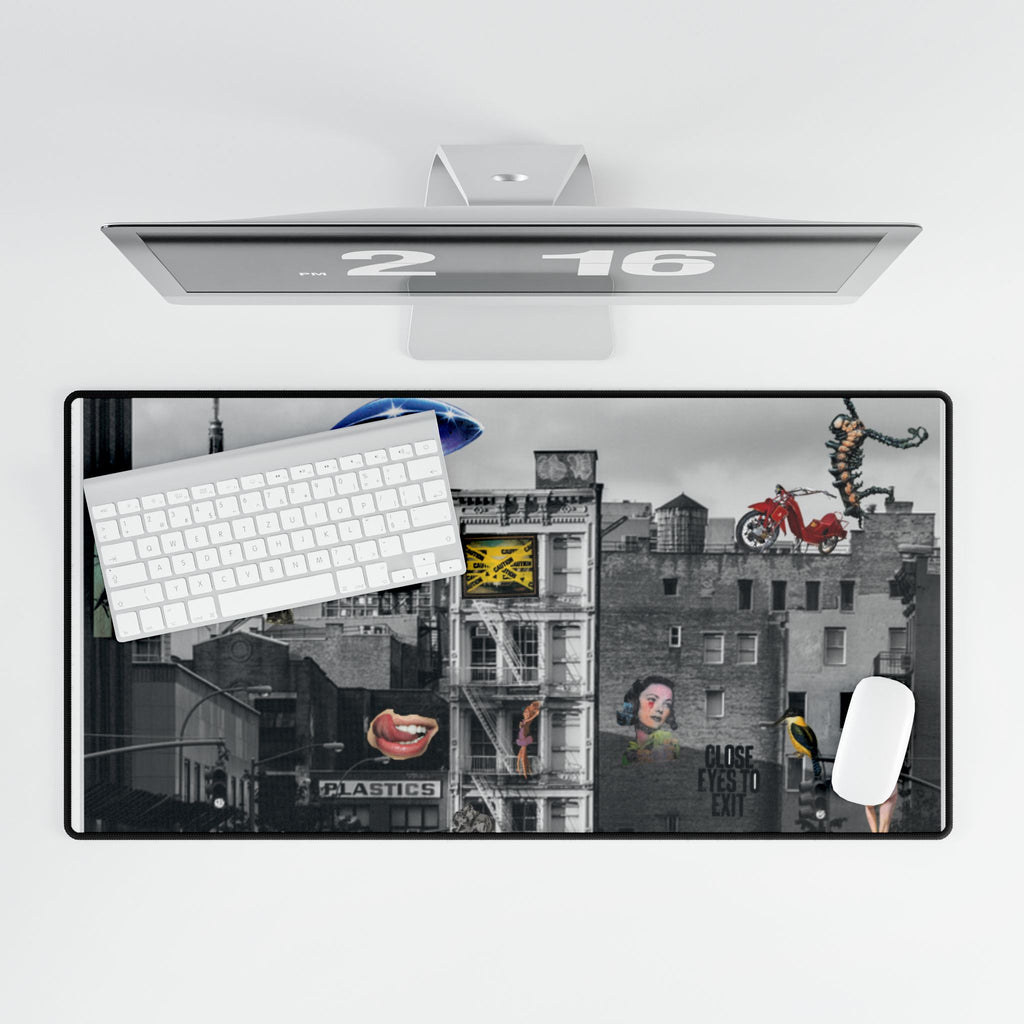 City Collage Desk Mat — Surreal Urban Collage Art