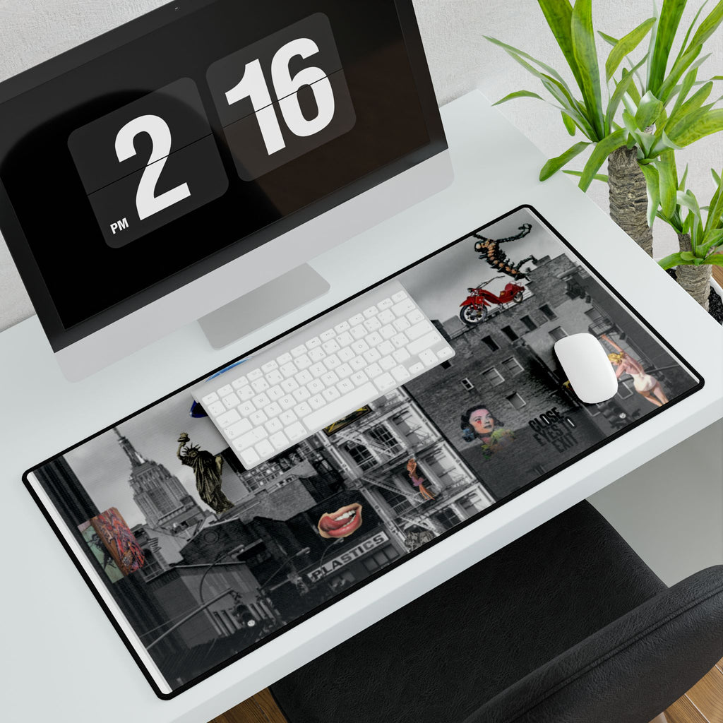 City Collage Desk Mat — Surreal Urban Collage Art
