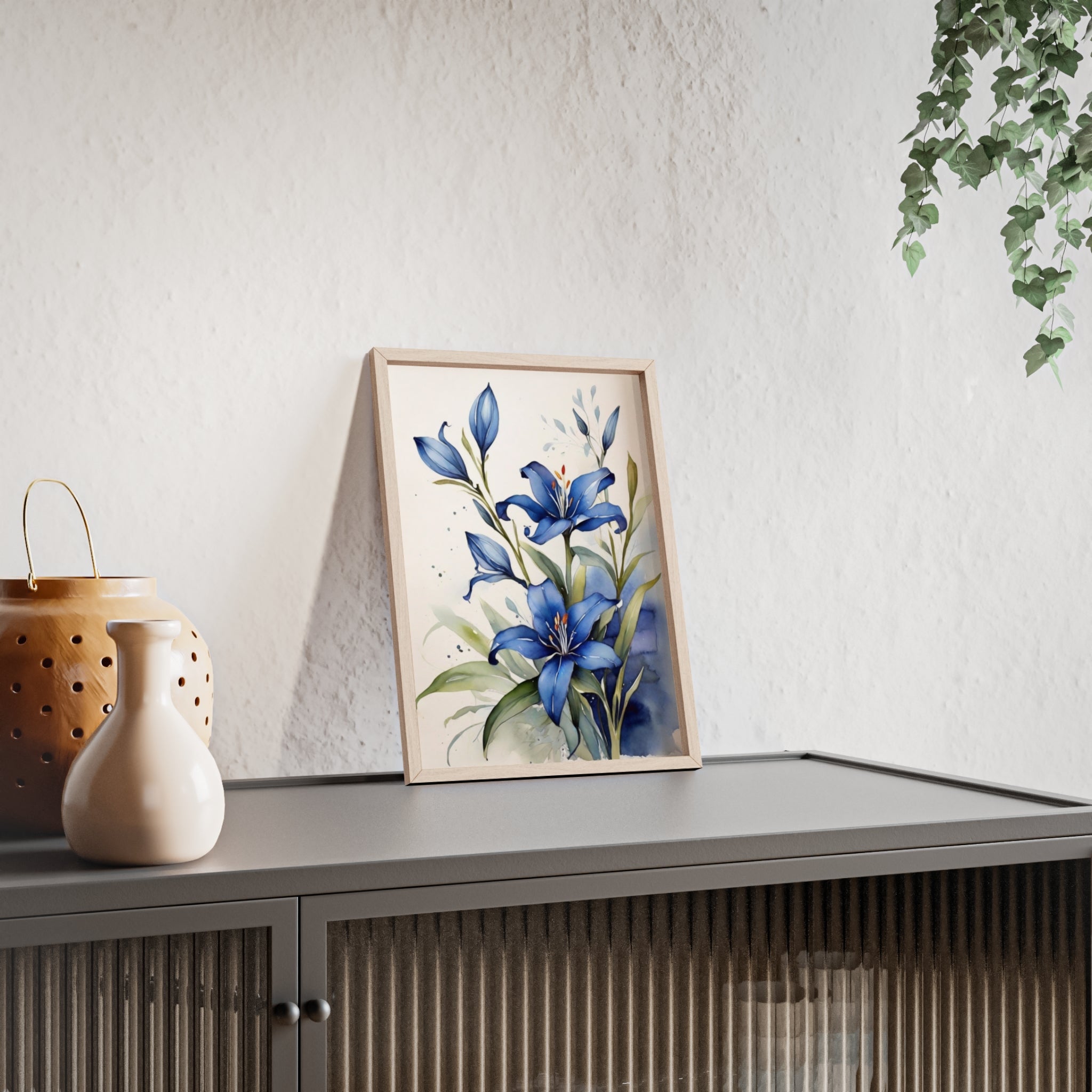 Blue Lily — Watercolor Botanical Wall Art, Framed Print 8.3" × 11.7"