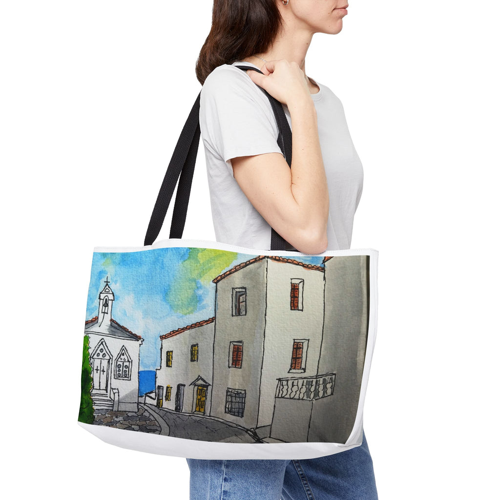 Andros Greek Island Weekender Tote — Original Watercolor Art