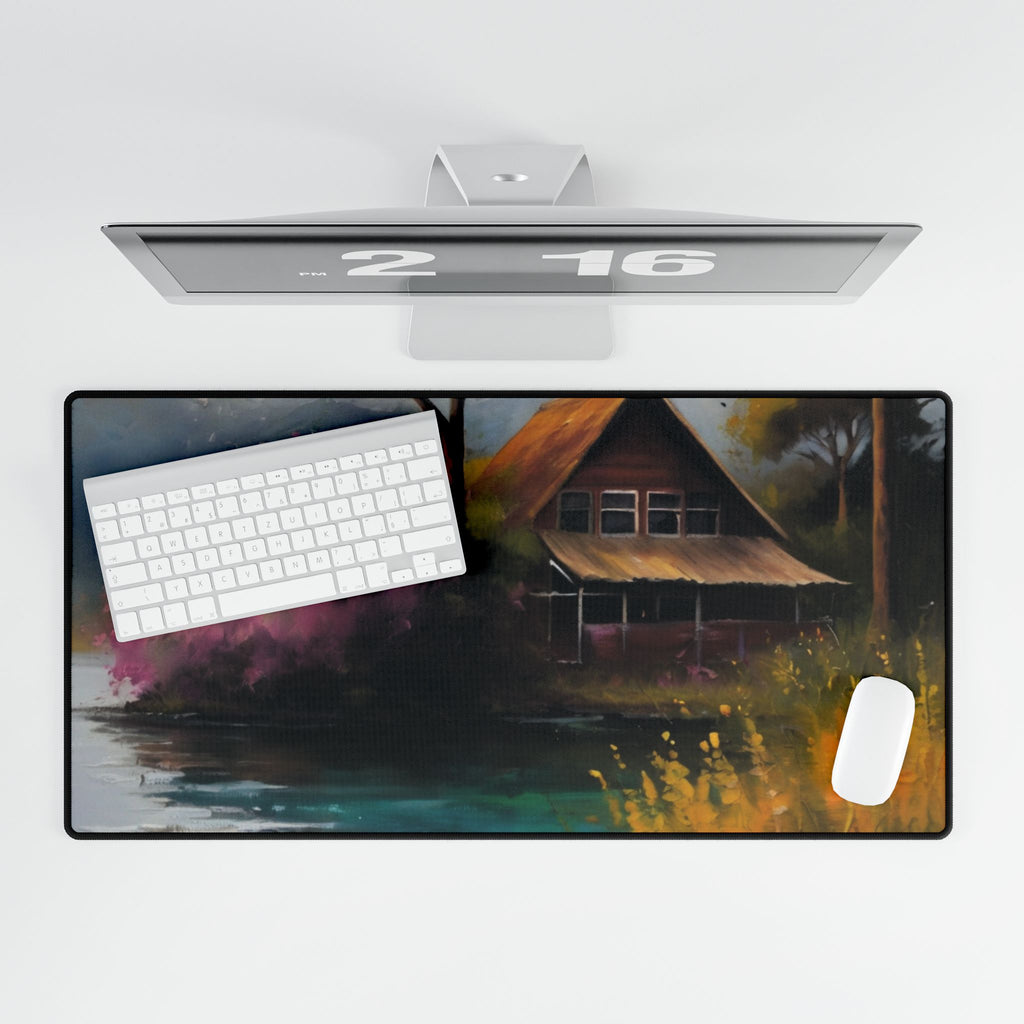 Lakeside Cabin Desk Mat — Original Landscape Art