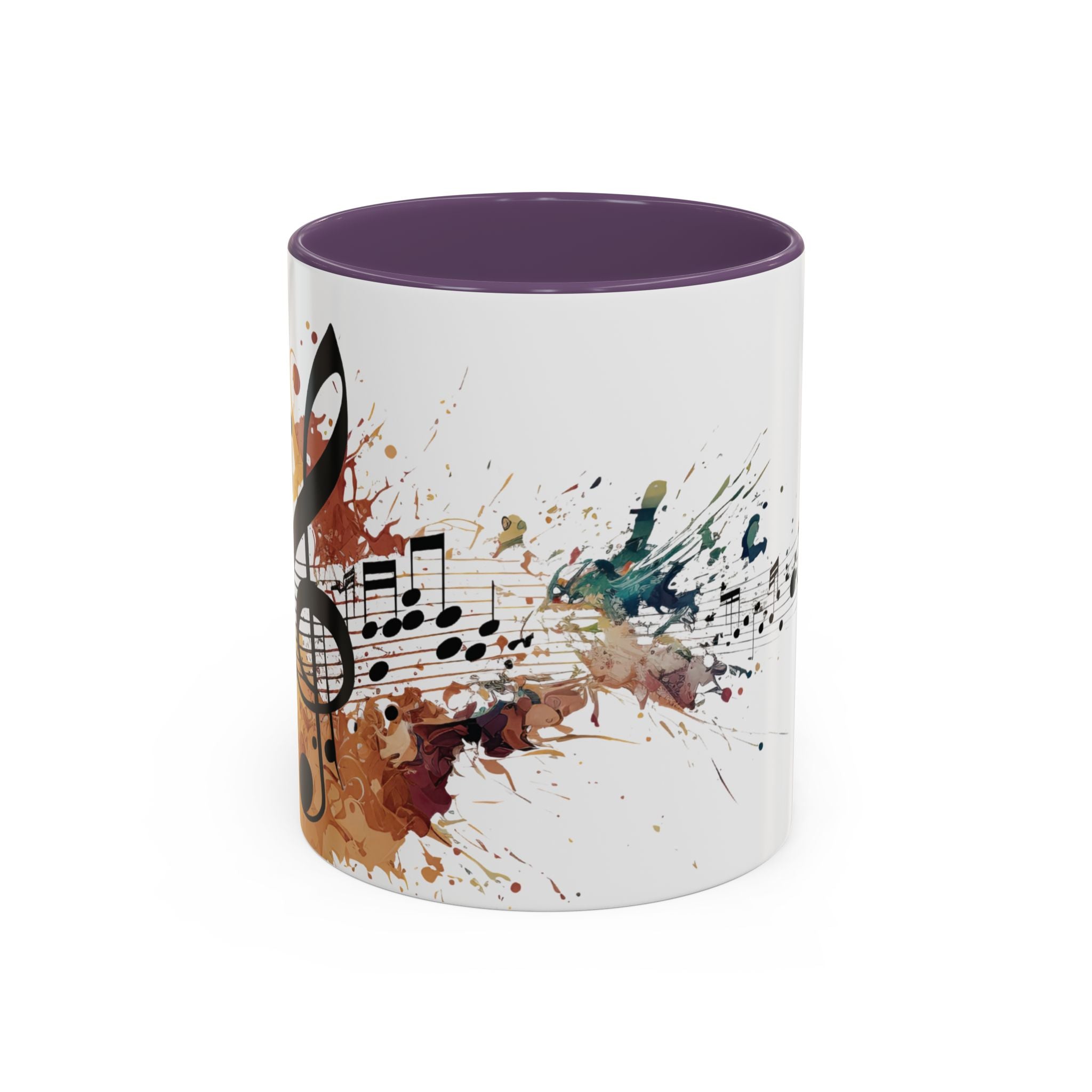 Music Notes Accent Mug — Original Watercolor Treble Clef Ceramic Cup