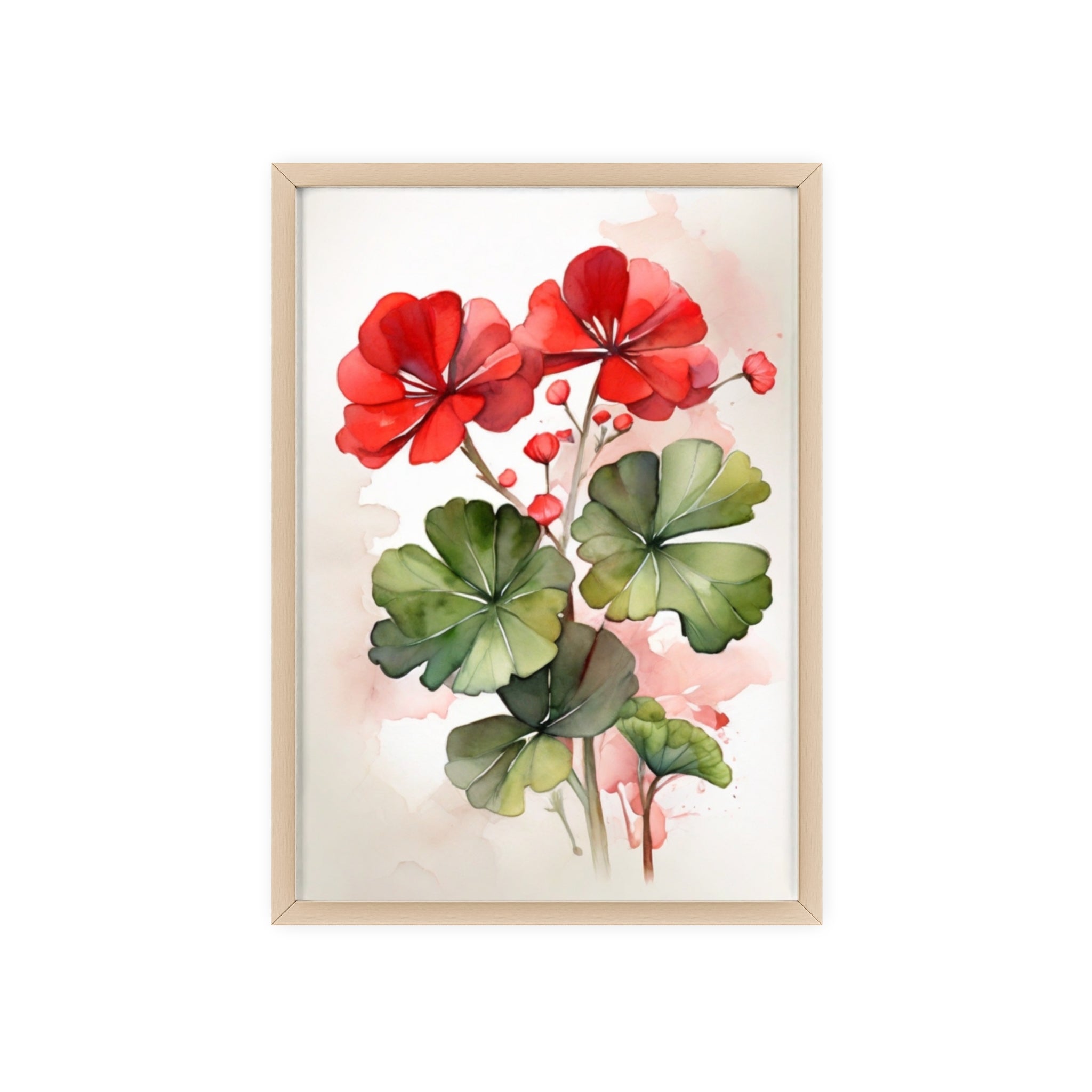 Red Geranium — Watercolor Floral Wall Art, Framed Print 8.3" × 11.7"