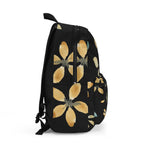 Floral Watercolor Backpack — Black & Gold Leaf Pattern Everyday Bag
