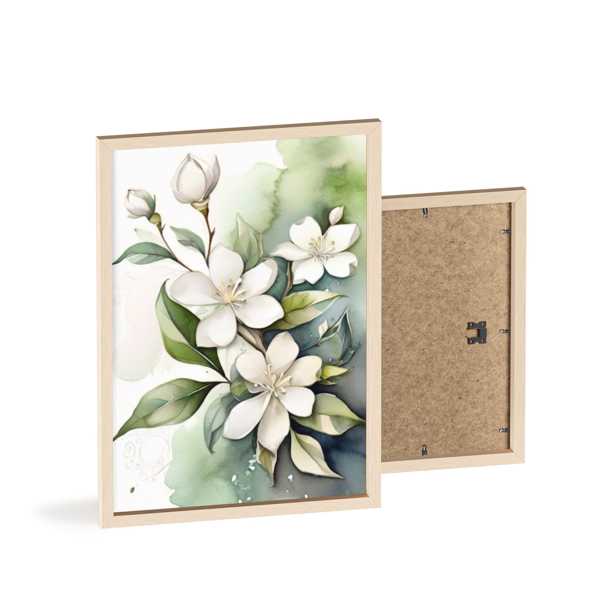 Jasmine Blooms — Watercolor Botanical Wall Art, Framed Print 8.3" × 11.7"