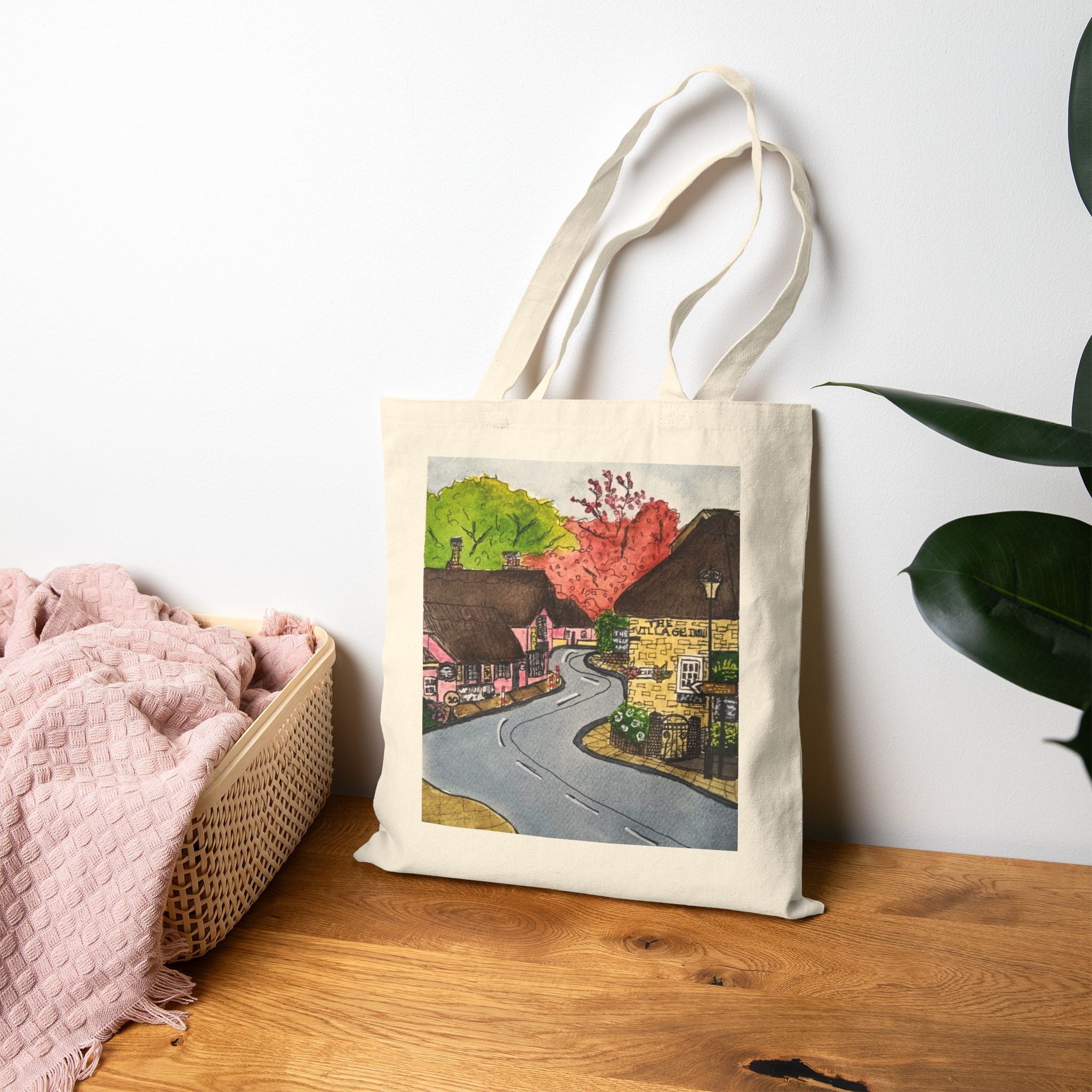 Shanklin Village Lane Canvas Tote — Original Watercolor Art