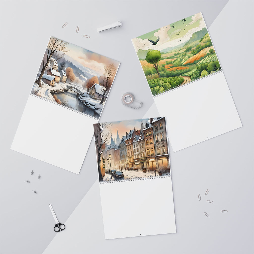 2027 Monthly Seasonal Wall Calendar — Original Watercolor Scenic Landscapes | Monthly Grid | Glossy or Matte