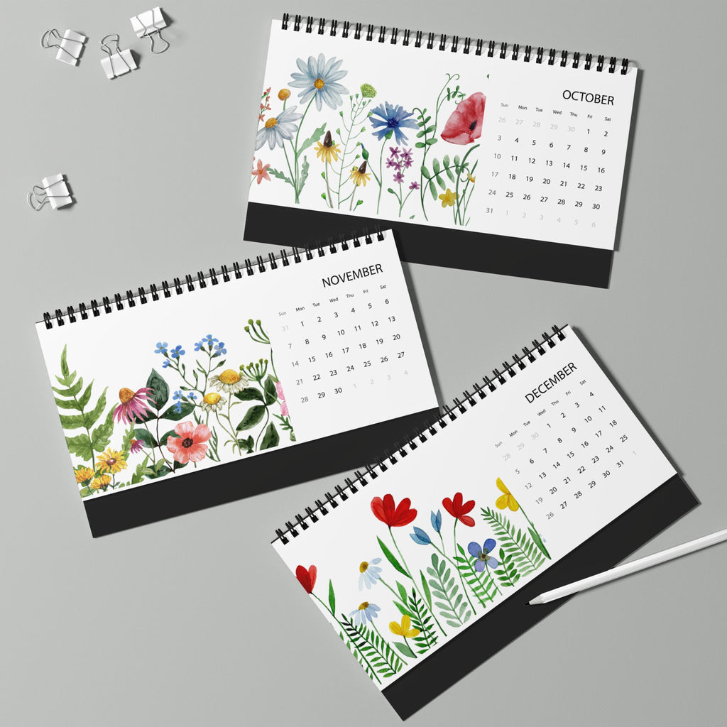 Blossoming in the Field — 2027 Desk Calendar | Original Watercolor Wildflower Design | Monthly Grid | Tent-Style