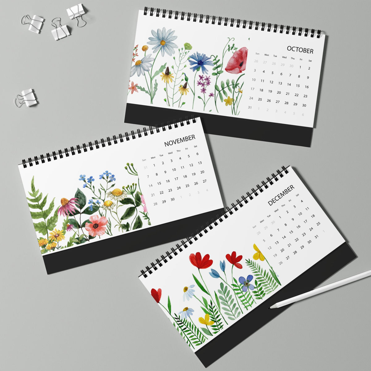 Blossoming in the Field — 2027 Desk Calendar | Original Watercolor Wildflower Design | Monthly Grid | Tent-Style