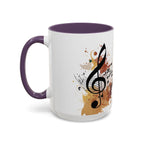 Music Notes Accent Mug — Original Watercolor Treble Clef Ceramic Cup