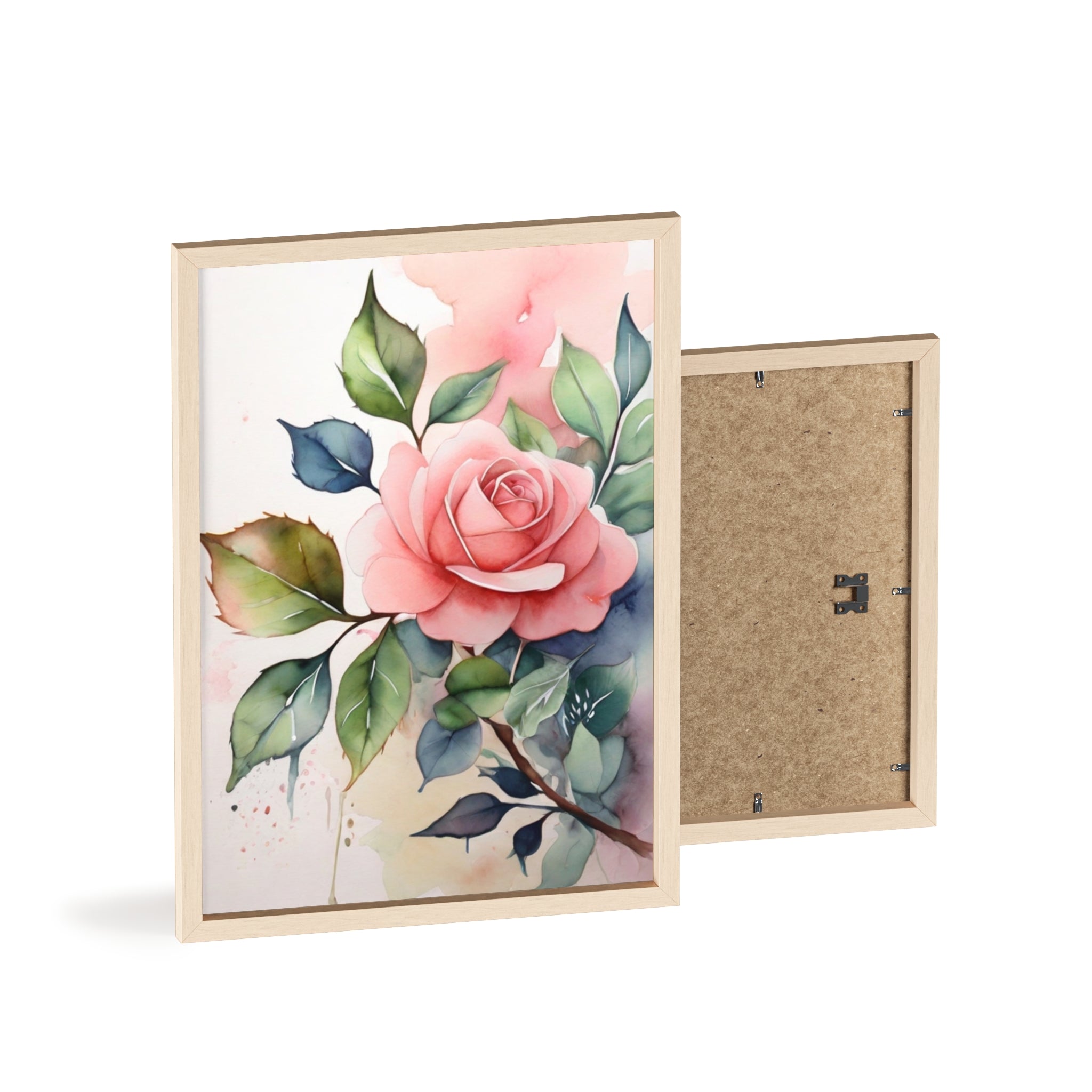 Pink Rose — Watercolor Floral Wall Art, Framed Print 8.3" × 11.7"