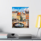 Copenhagen Canal Cityscape Satin Poster — Watercolor Nyhavn Art Print