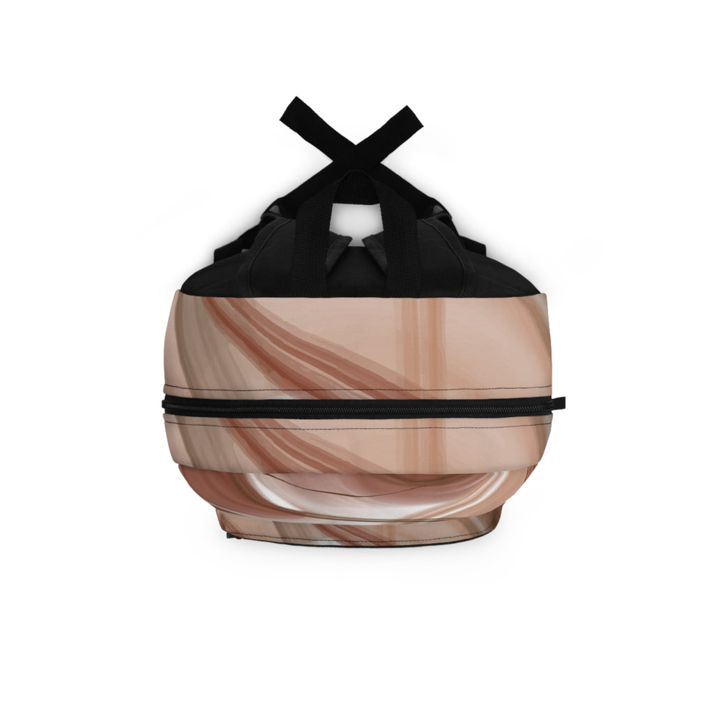 Abstract Brown Swirl Backpack — Neutral Marble Pattern Everyday Bag