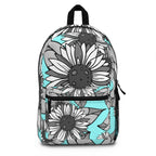 Aqua Sunflower Backpack — Bold Floral Pattern School & Travel Bag