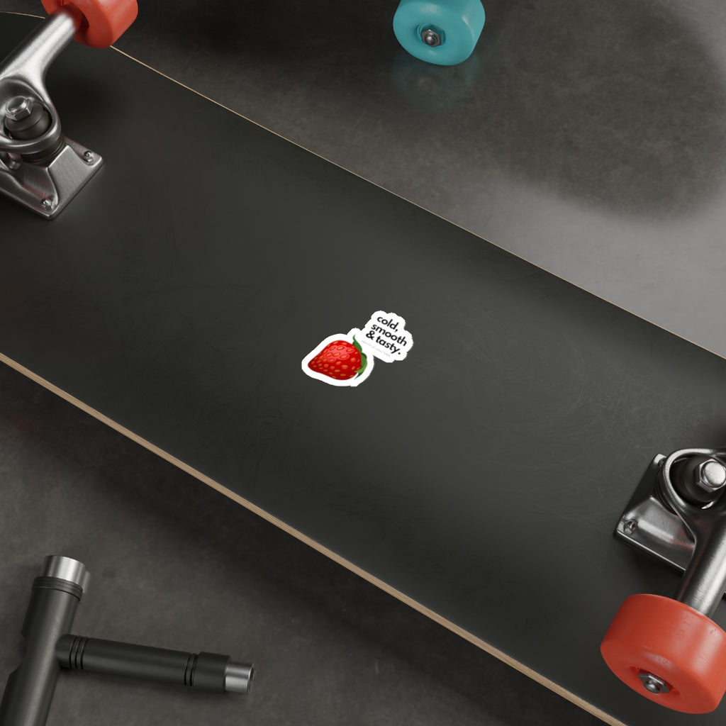 Cold, Smooth & Tasty — Irresistible Strawberry Funny Die-Cut Sticker | Fruits of Amalthea