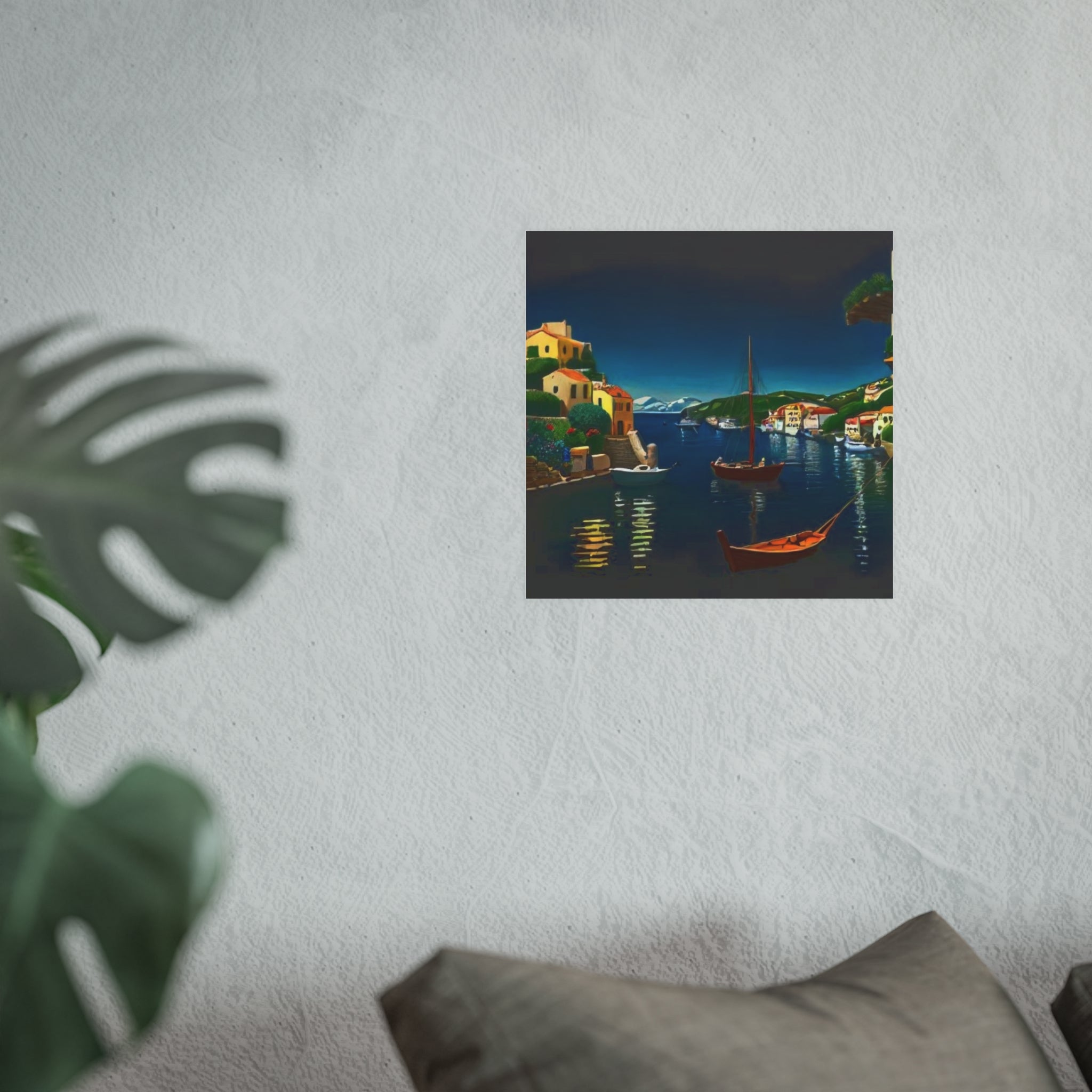 Mediterranean Harbor Night Poster — Satin/Archival Matte Wall Art