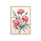 Deep Pink Carnations — Watercolor Floral Wall Art, Framed Print 8.3" × 11.7"