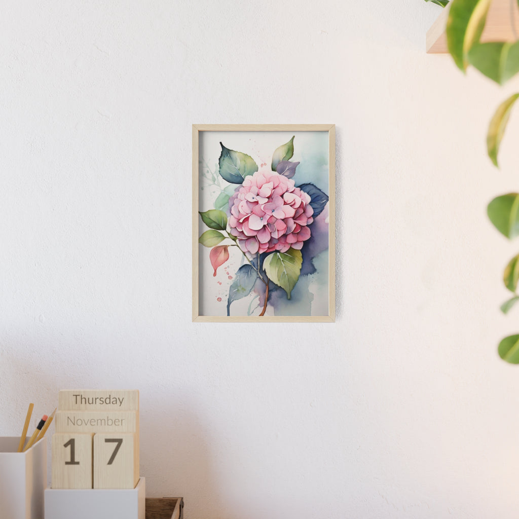Pink Hydrangea — Watercolor Floral Wall Art, Framed Print 8.3" × 11.7"