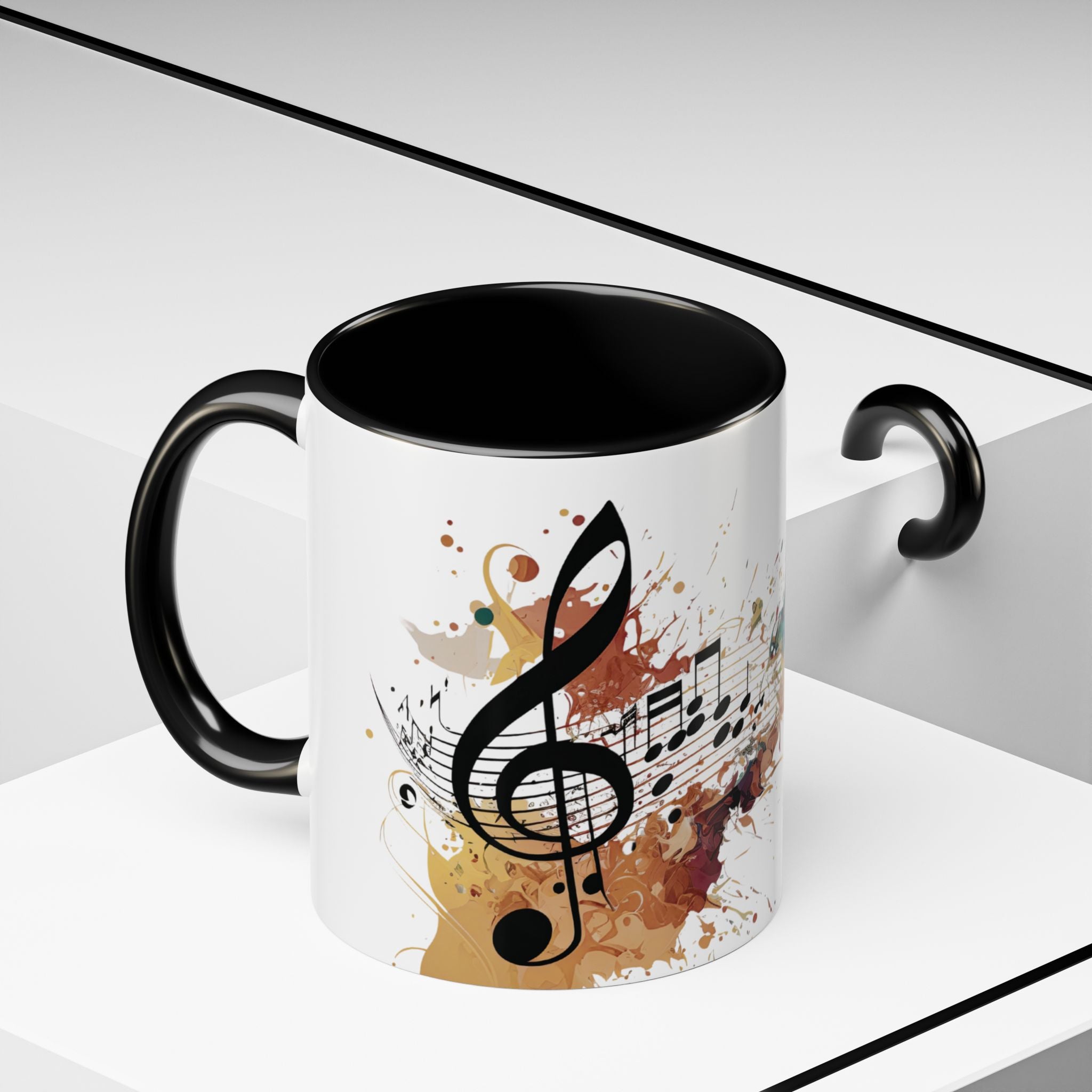 Music Notes Accent Mug — Original Watercolor Treble Clef Ceramic Cup