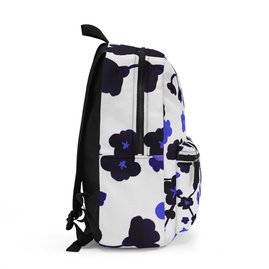 Blue Floral Backpack — Lightweight Purple & Indigo Flower Pattern Everyday Bag