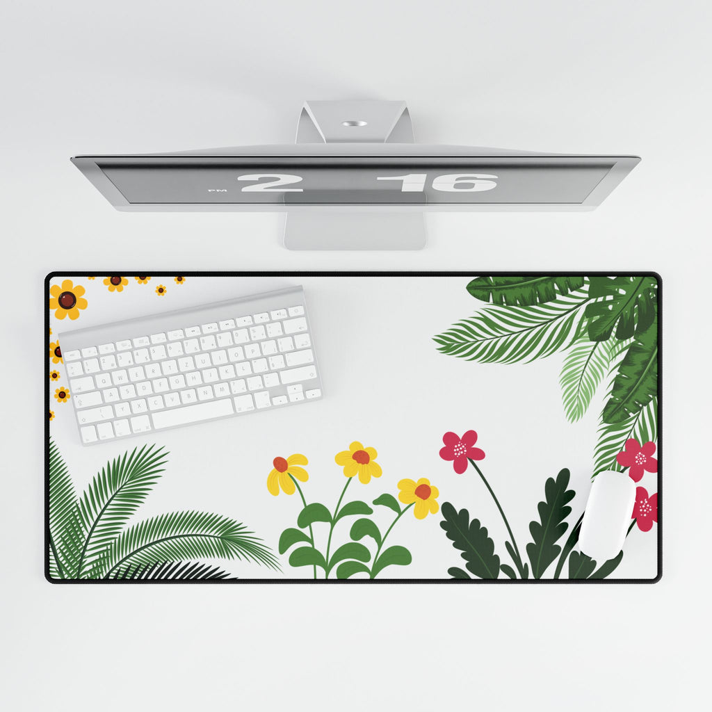Tropical Botanical Desk Mat — Original Palm Leaves & Blossoms Art
