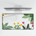 Tropical Botanical Desk Mat — Original Palm Leaves & Blossoms Art