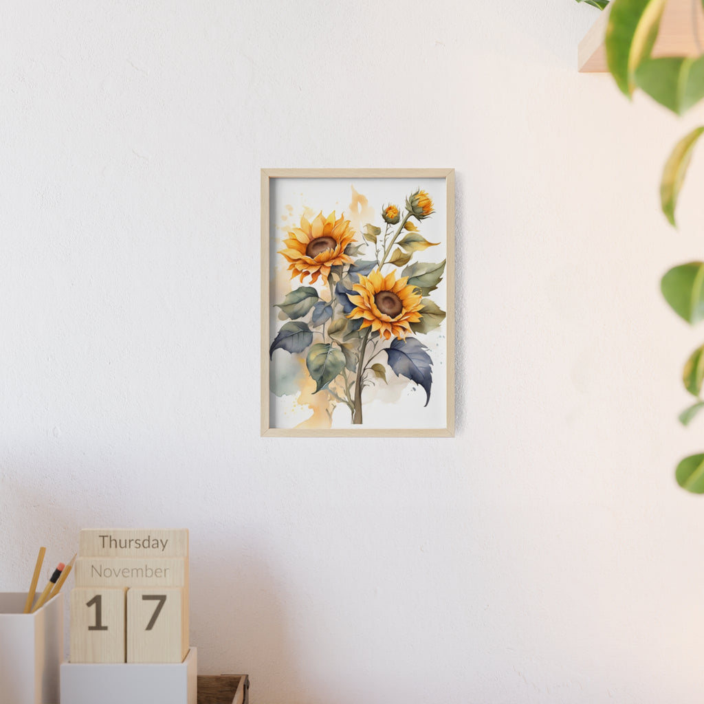Sunflower — Watercolor Floral Wall Art, Framed Print 8.3" × 11.7"