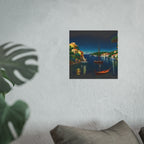 Mediterranean Harbor Night Poster — Satin/Archival Matte Wall Art