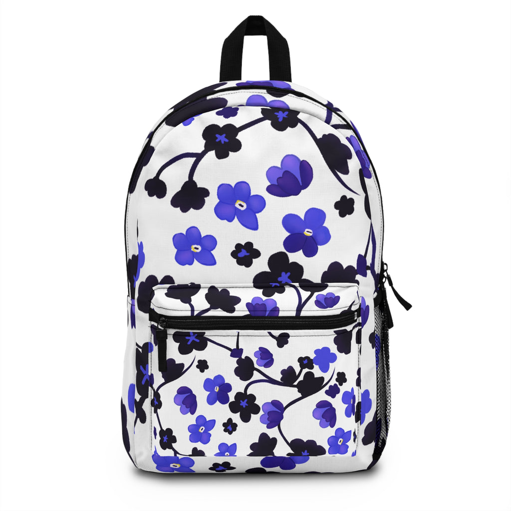 Blue Floral Backpack — Lightweight Purple & Indigo Flower Pattern Everyday Bag
