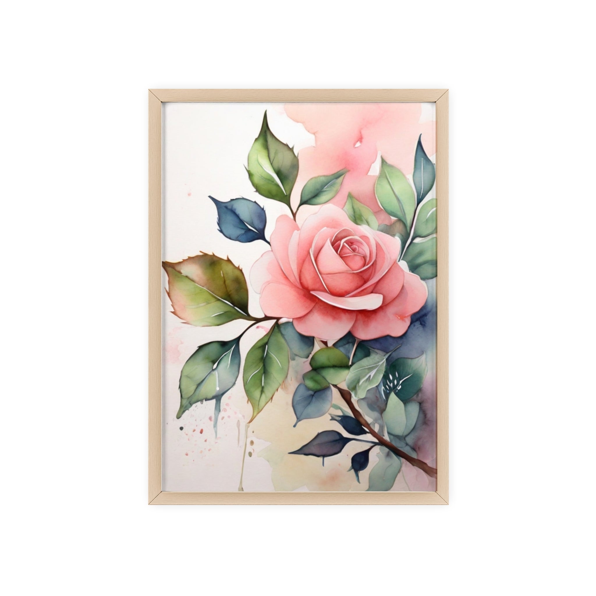 Pink Rose — Watercolor Floral Wall Art, Framed Print 8.3" × 11.7"