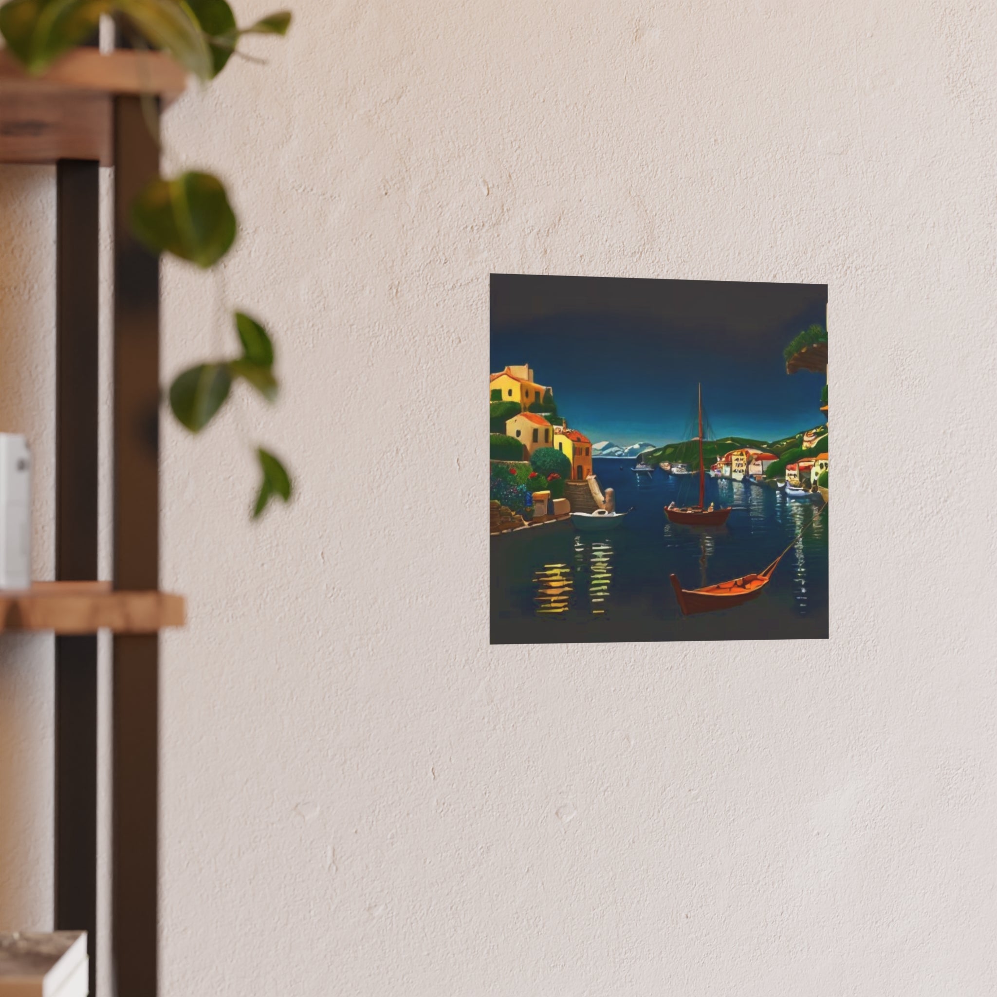 Mediterranean Harbor Night Poster — Satin/Archival Matte Wall Art