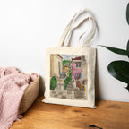 Poros Alleyway Canvas Tote — Original Watercolor Art