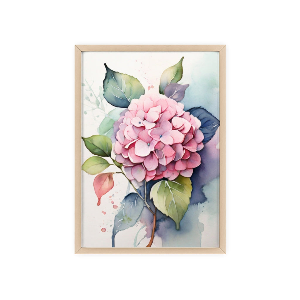 Pink Hydrangea — Watercolor Floral Wall Art, Framed Print 8.3" × 11.7"