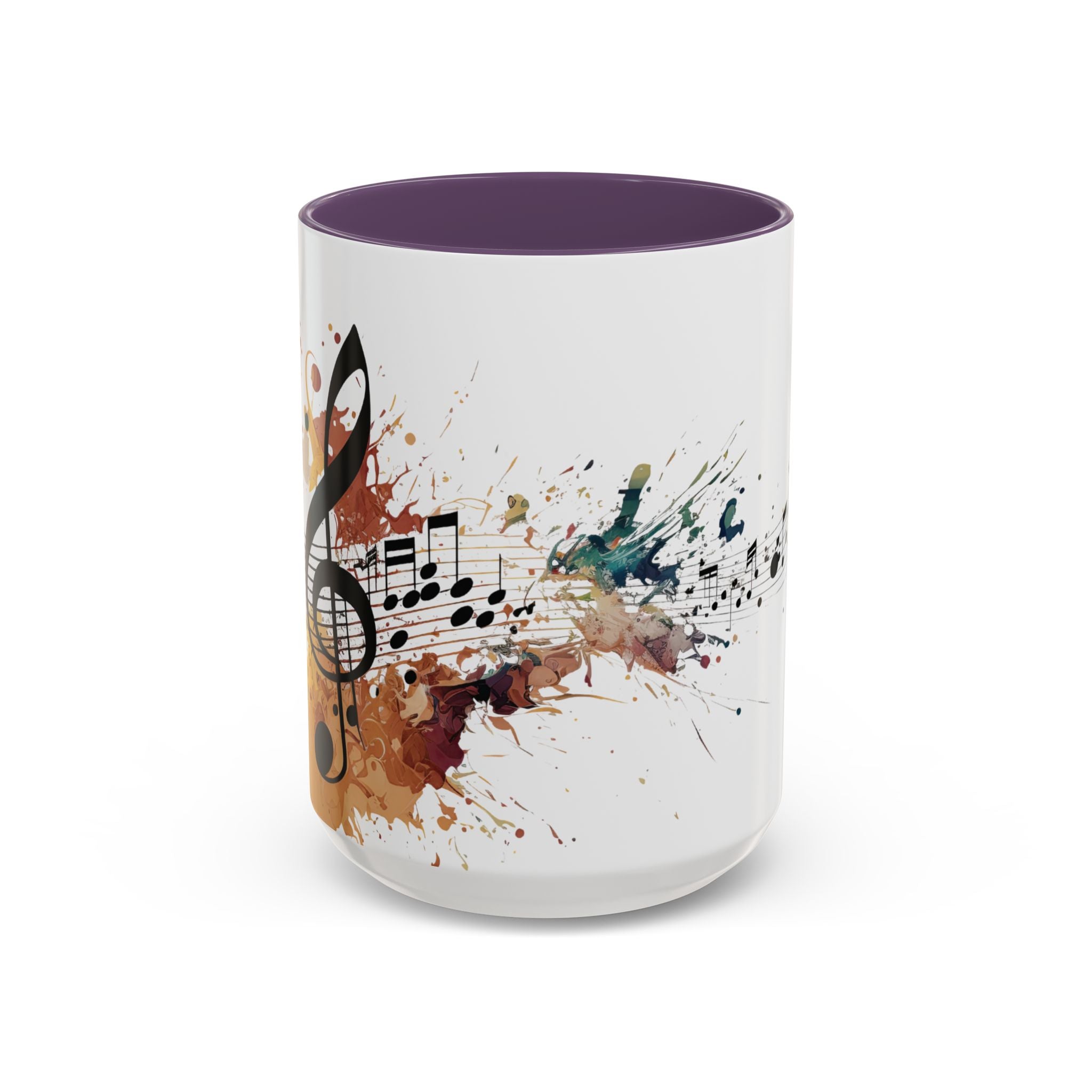 Music Notes Accent Mug — Original Watercolor Treble Clef Ceramic Cup