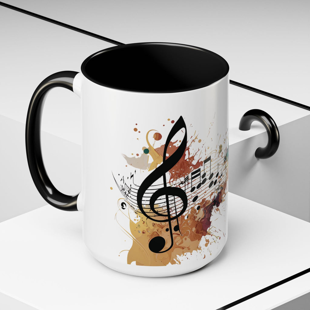 Music Notes Accent Mug — Original Watercolor Treble Clef Ceramic Cup