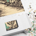Vintage Old Street Scene Jigsaw Puzzle — Sketch Art Coastal Town, 1014 Pieces