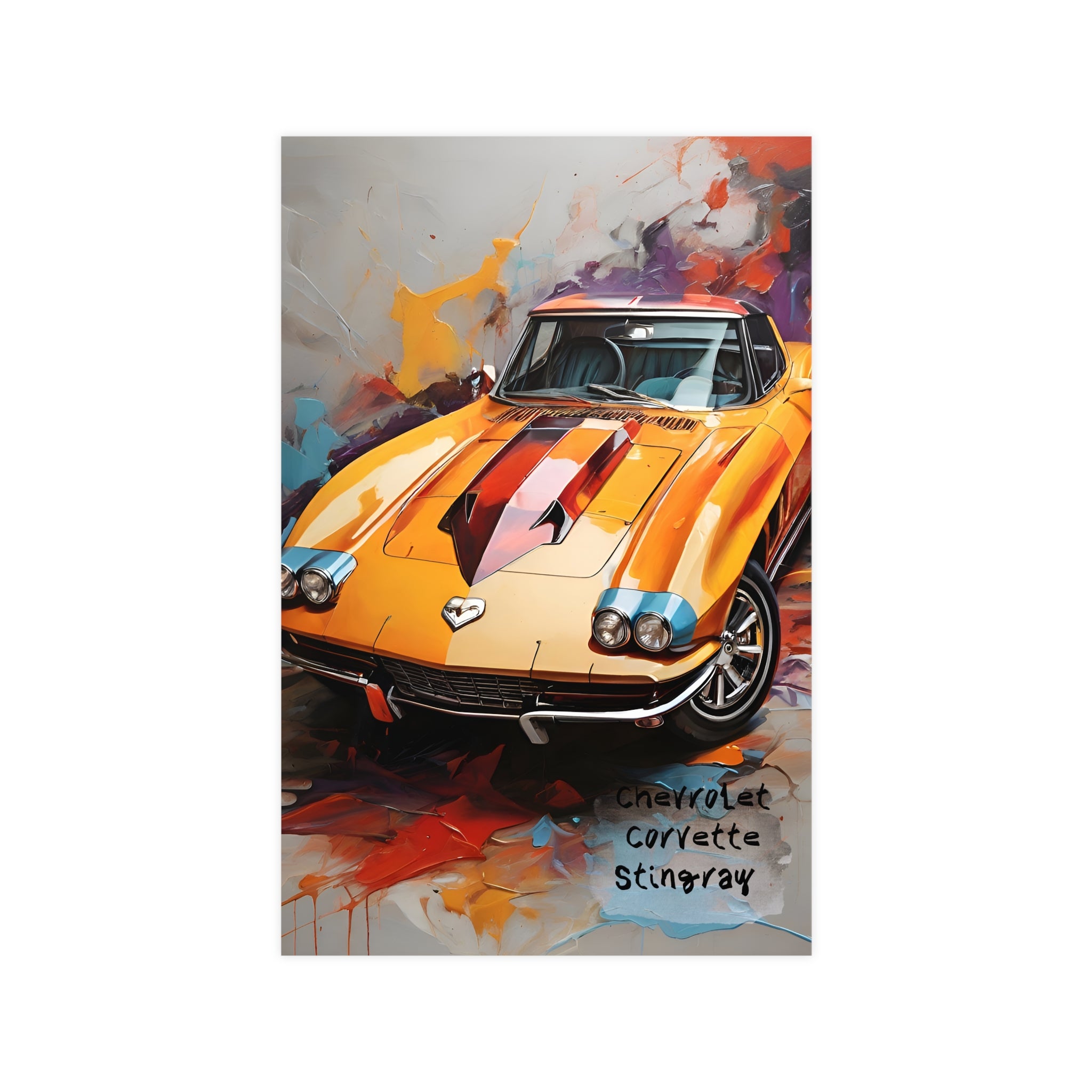 Chevrolet Corvette Stingray — Original Retro Orange Sports Car Art Poster