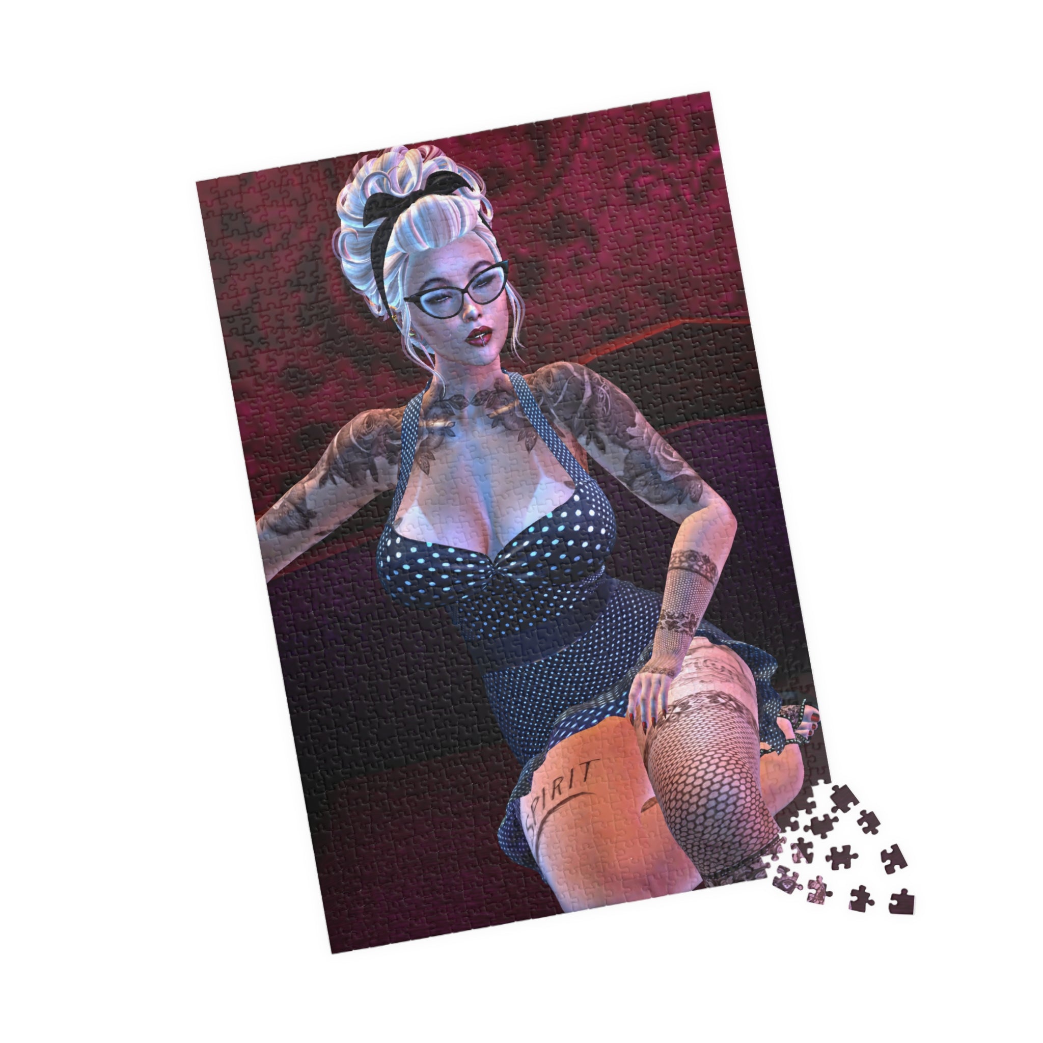 Pin-Up Tattooed Woman Jigsaw Puzzle — Retro Glam Art, 110–1014 Pieces