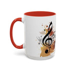 Music Notes Accent Mug — Original Watercolor Treble Clef Ceramic Cup