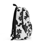 Monochrome Botanical Backpack — Black & White Victorian Floral Leaf Print
