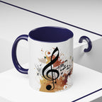 Music Notes Accent Mug — Original Watercolor Treble Clef Ceramic Cup