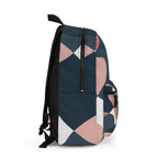 Abstract Leaf Pattern Backpack — Navy & Blush Casual Daypack