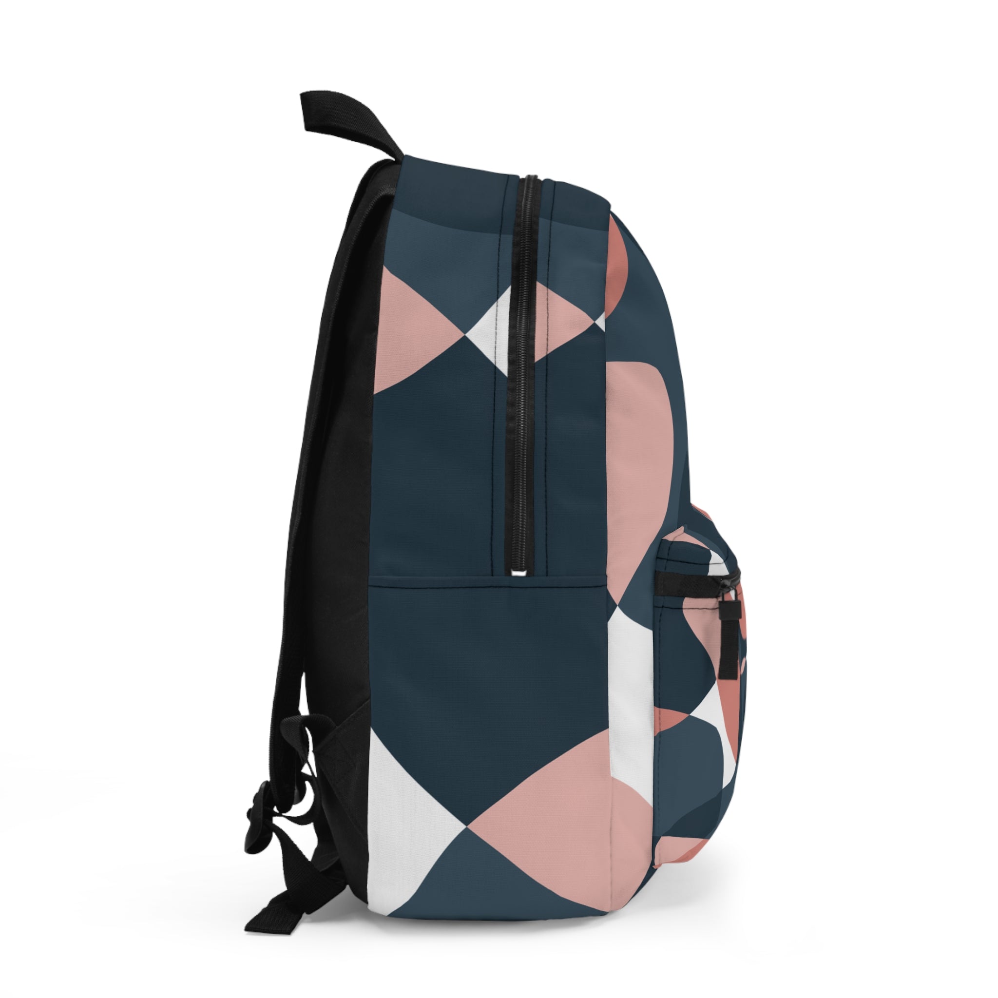 Abstract Leaf Pattern Backpack — Navy & Blush Casual Daypack