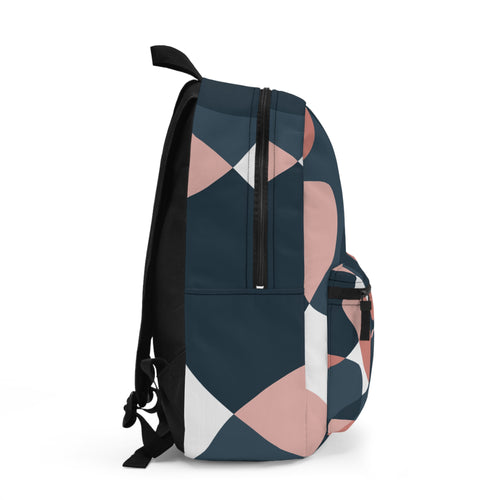 Abstract Leaf Pattern Backpack — Navy & Blush Casual Daypack