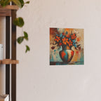 Floral Vase Art Poster — Orange & Teal Abstract Bouquet